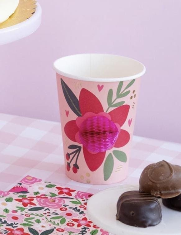 Pink Floral Party Cups - Stesha Party