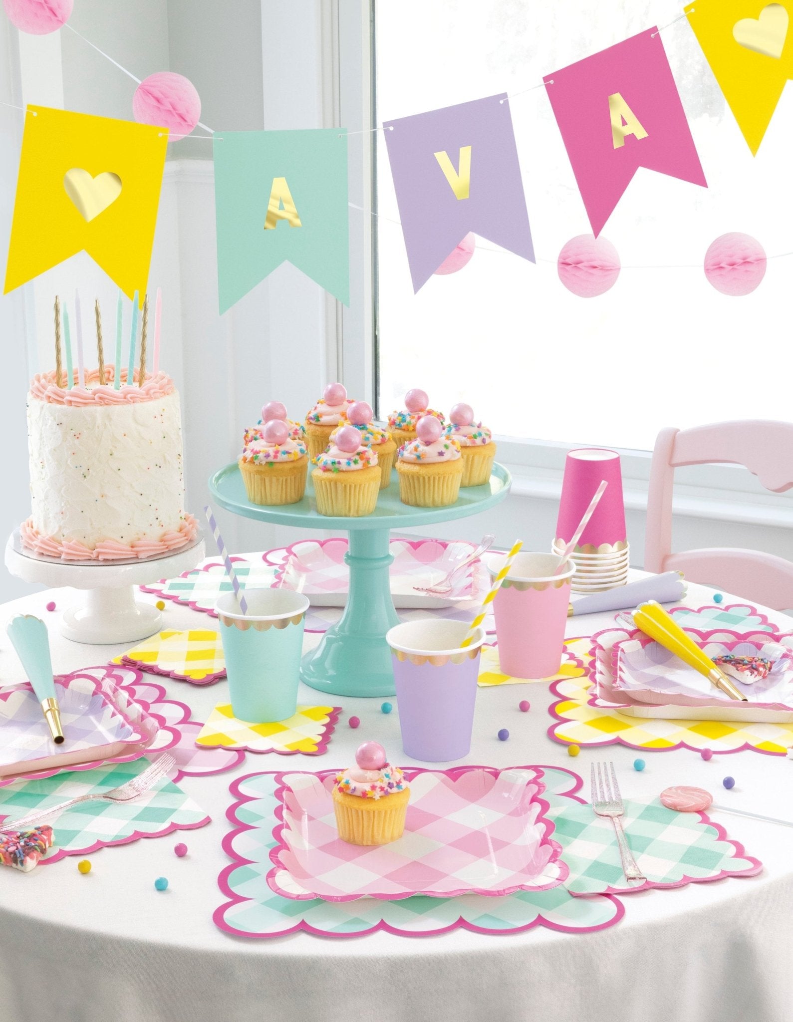Pink Gingham Plates 8ct - Stesha Party