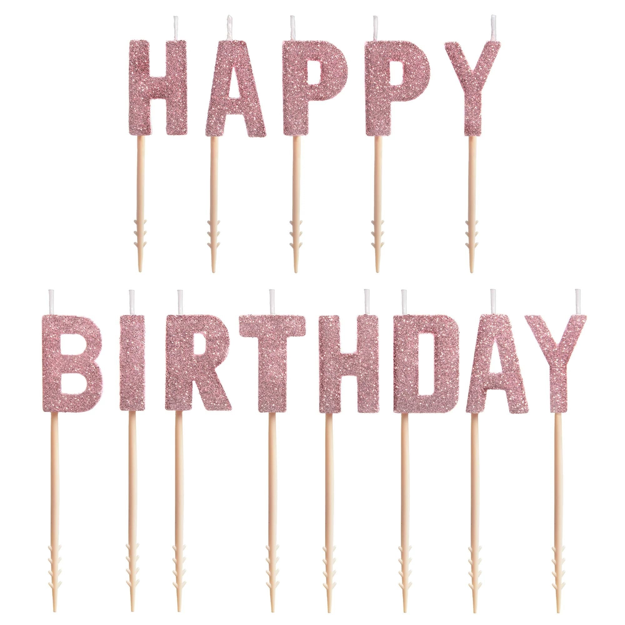 Pink Glitter Happy Birthday Candles - Stesha Party