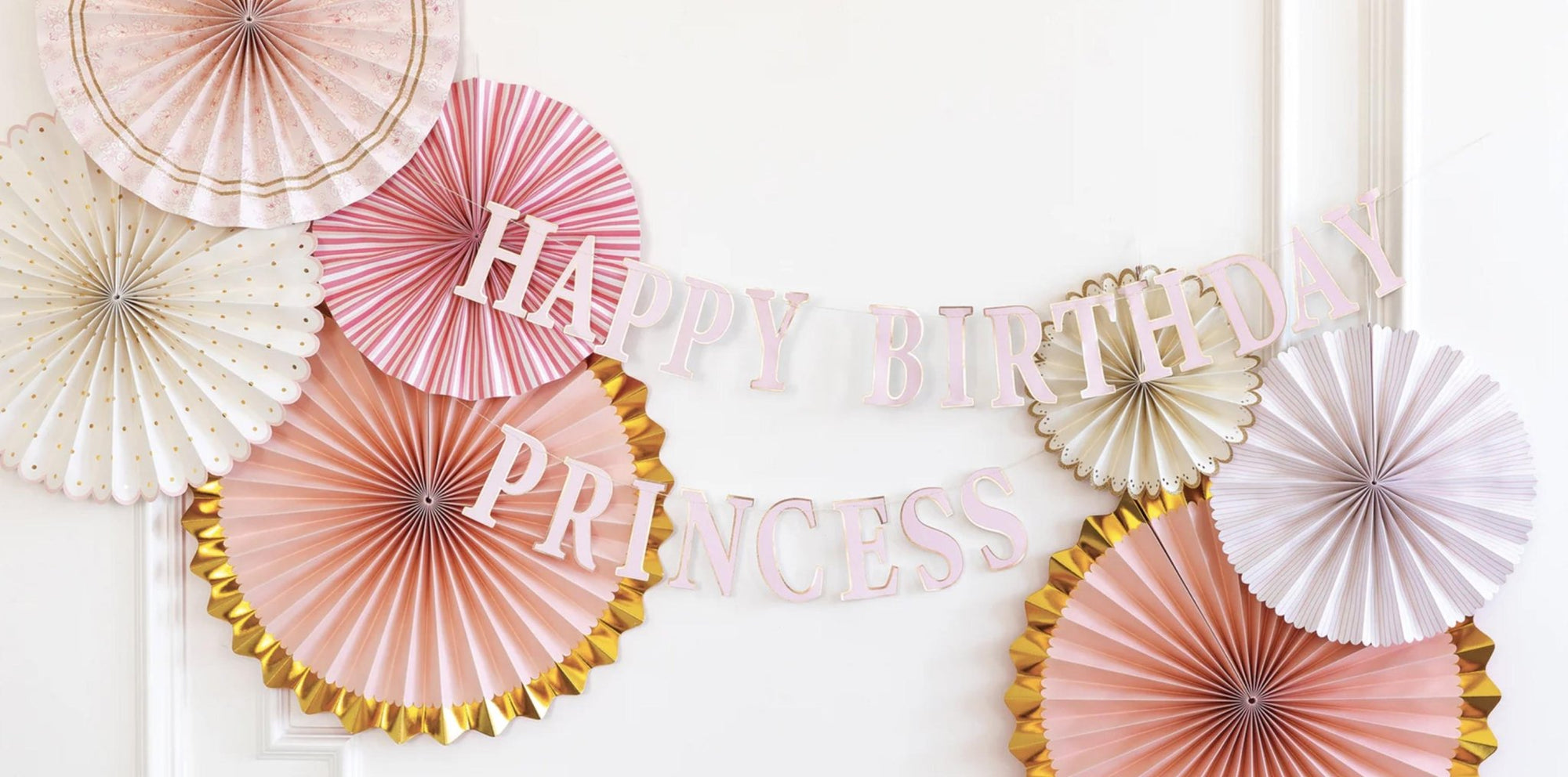 Pink & Gold Happy Birthday Princess Banner Set - Stesha Party