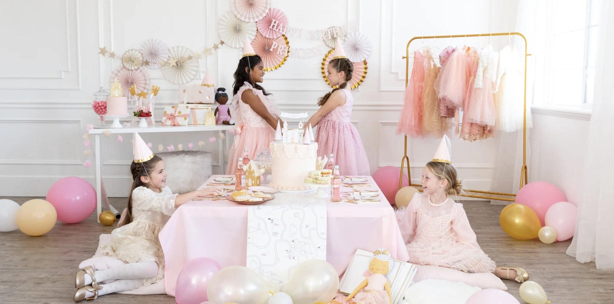 Pink & Gold Happy Birthday Princess Banner Set - Stesha Party