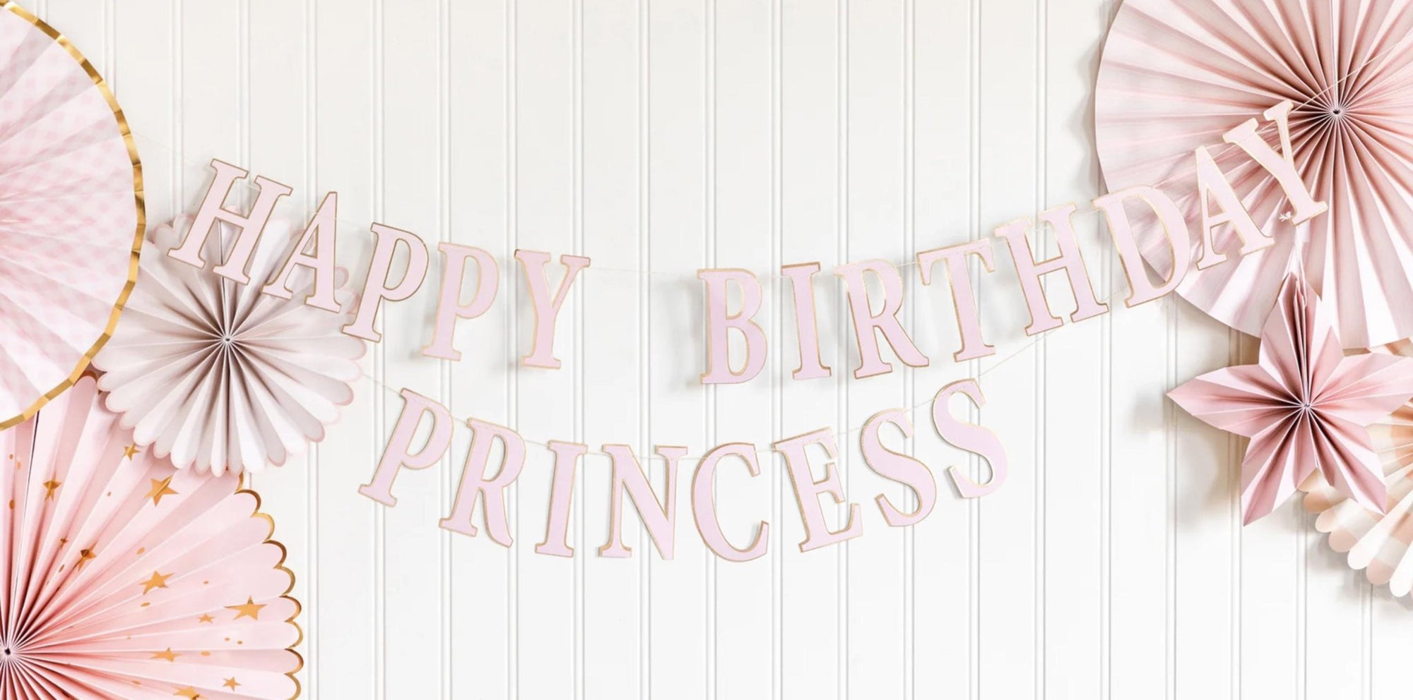 Pink & Gold Happy Birthday Princess Banner Set - Stesha Party