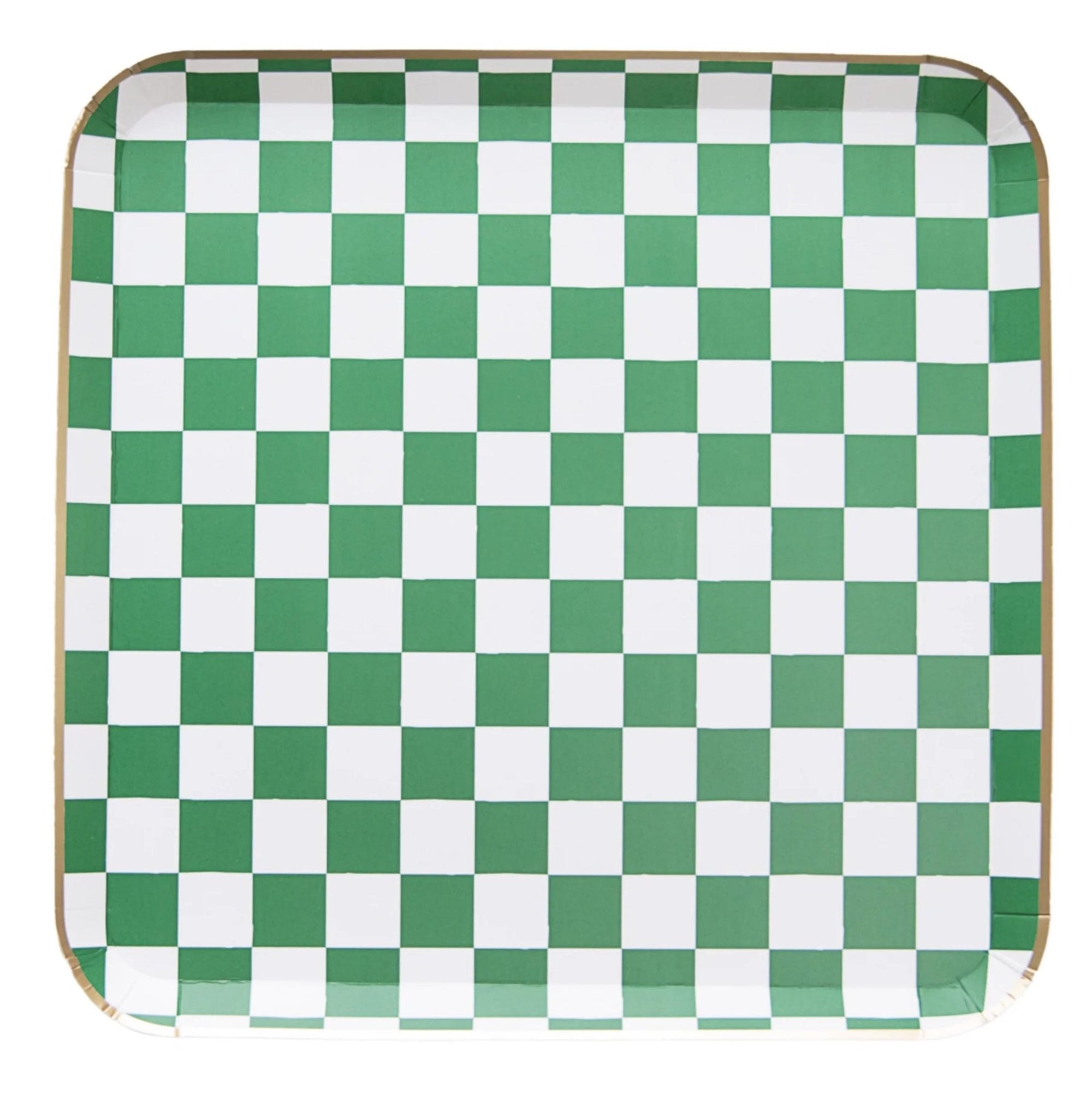 Pink & Green Square Checkered Paper Plates 8ct - Stesha Party