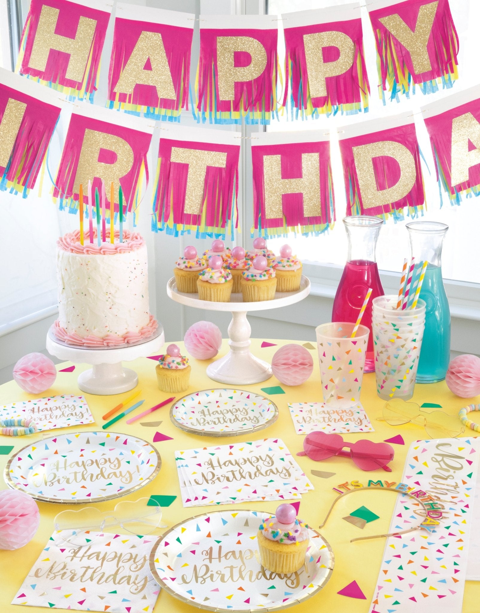 Pink Happy Birthday Fringe Banner - Stesha Party