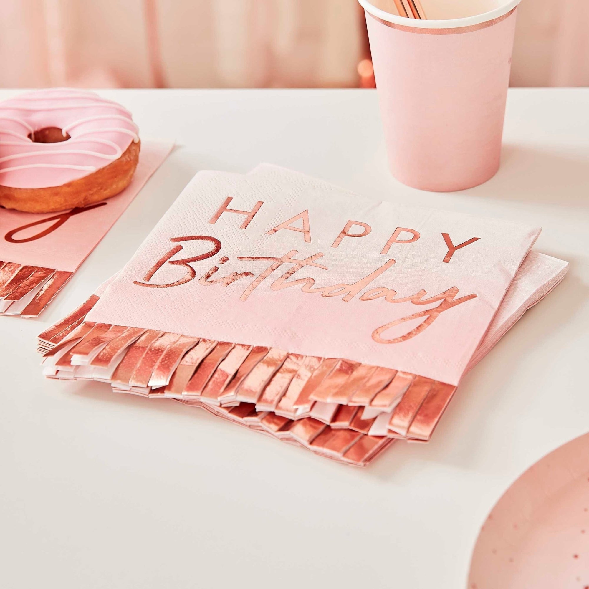 Pink Happy Birthday Fringe Napkins - Stesha Party