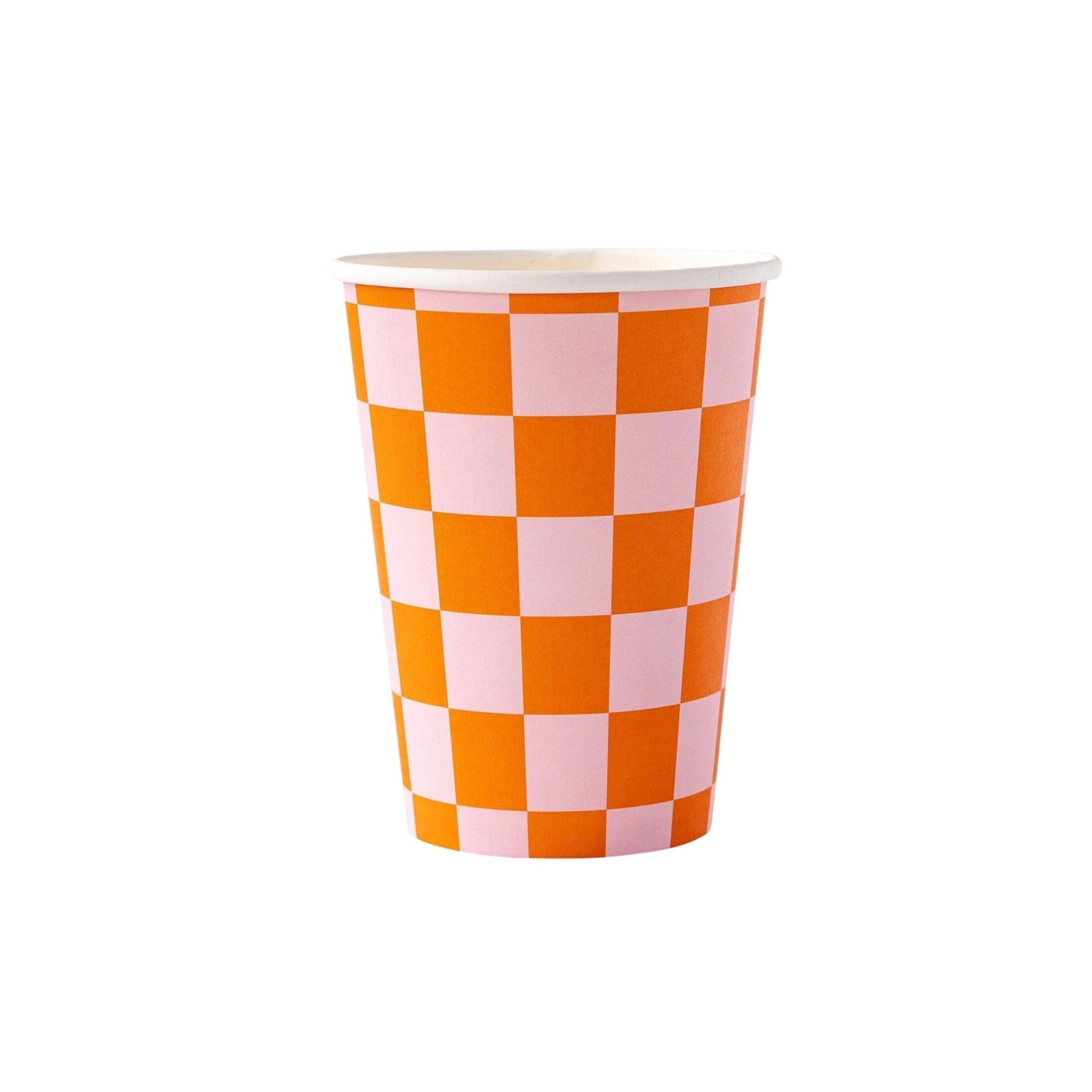 Pink & Orange Checkered Cups - Stesha Party