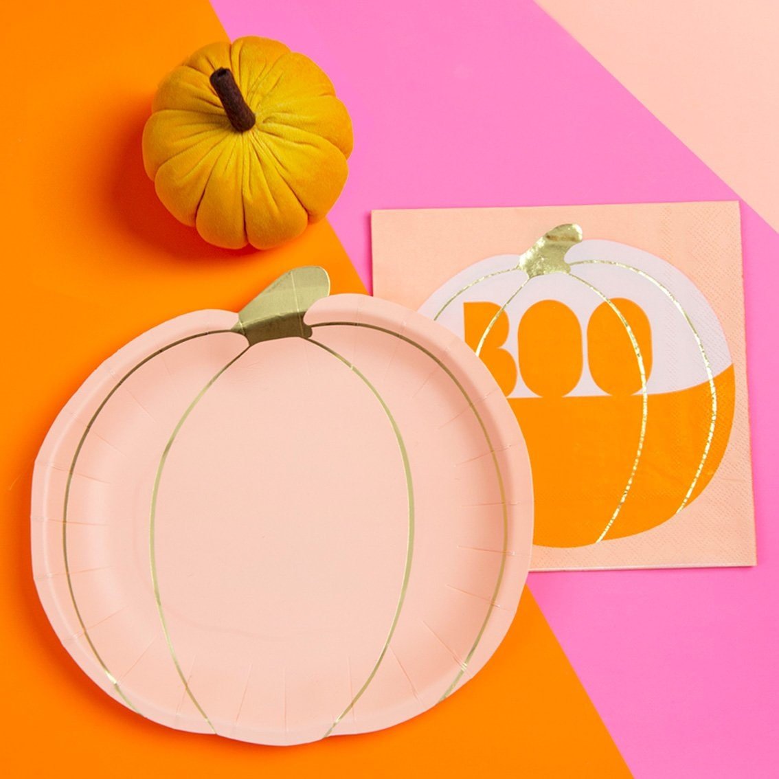 Pink, Peach, Orange & Blue Pumpkin Plates - Stesha Party