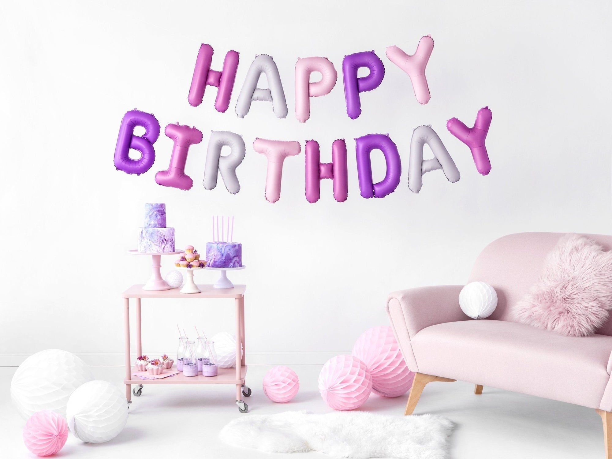 Pink & Purple Happy Birthday Balloon Banner - Stesha Party