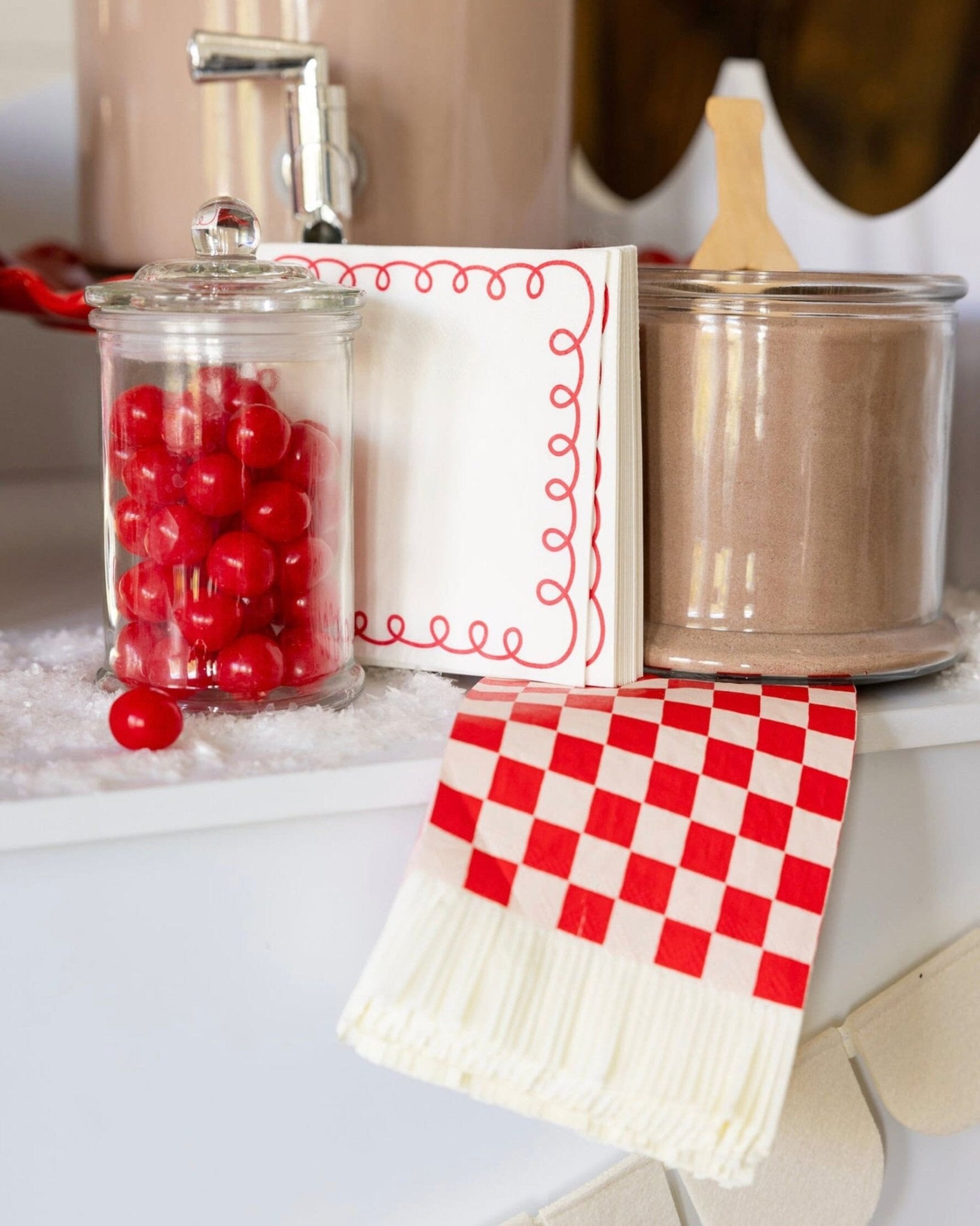 Pink & Red Checkered Fringe Napkins - Stesha Party