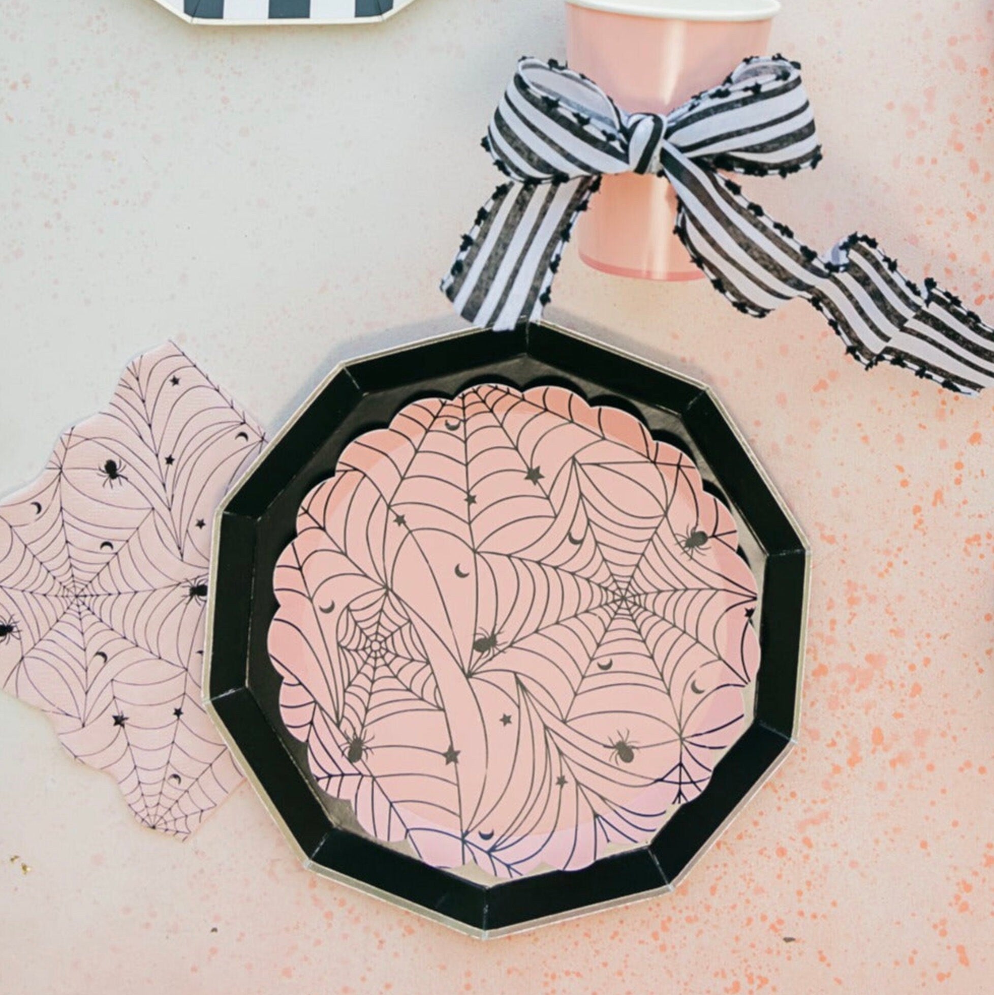 Pink Spider Web Plates - Stesha Party