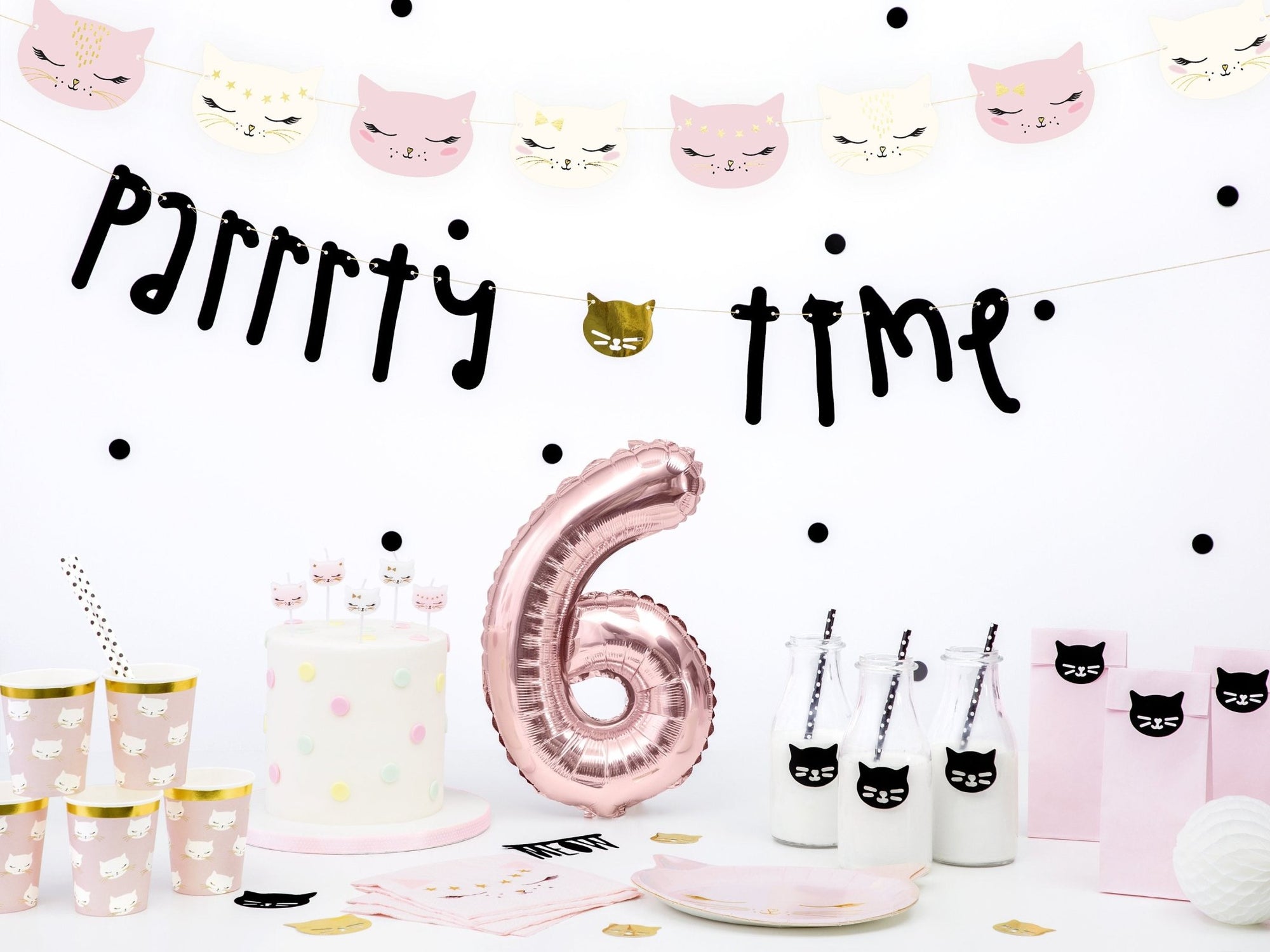 Pink & White Cat Party Banner - Stesha Party