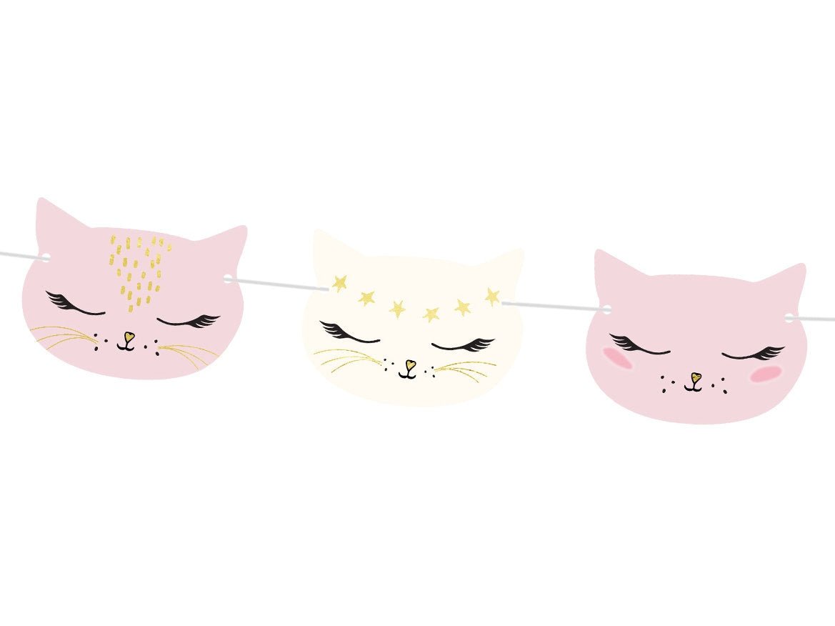 Pink &amp; White Cat Party Banner - Stesha Party