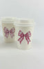 Pink Bow Paper Drink Cups - Hearts & Stripes, Sweetheart Birthday, Valentines Party Supplies, Bow Favor Cups, Coffee Cups, Hot Chocolate Bar