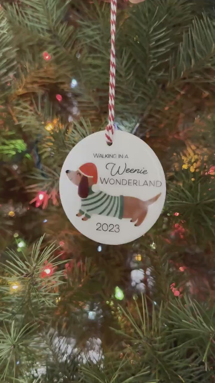 Holiday Dog Ornament - 2023 Ornament, Christmas Dog Ornaments, Gift for Dog Lovers, Weiner Dog Christmas, Dachshund Ornament, Doxie Ornament