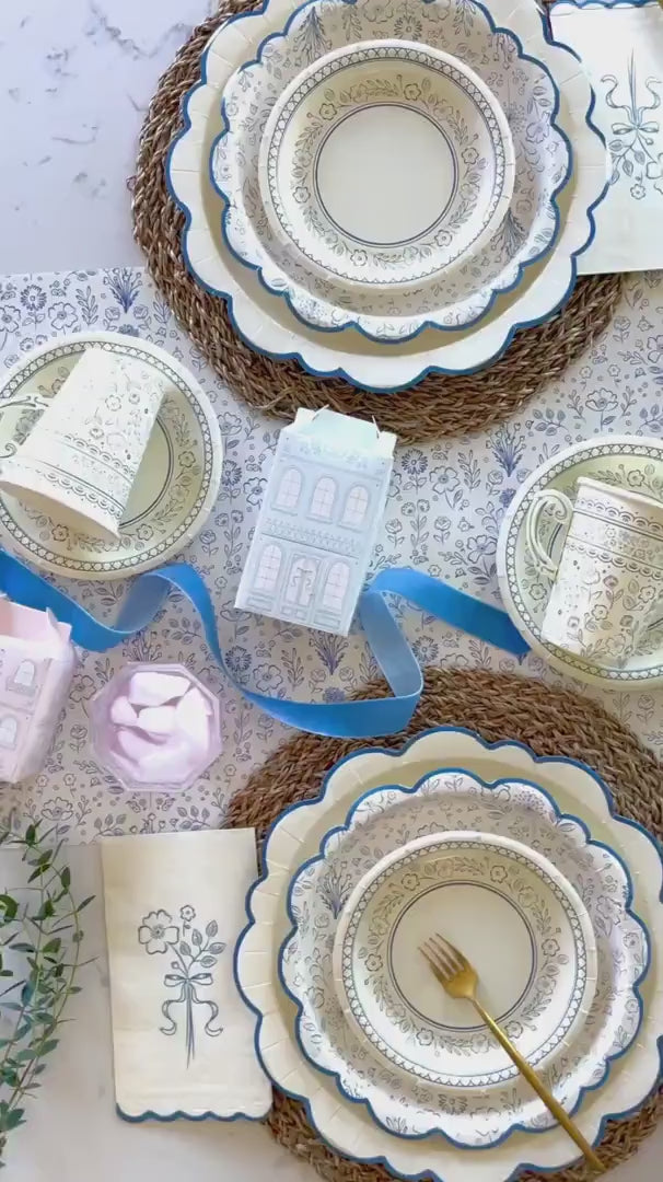 Blue Floral Party Plates - Something Blue Bridal Shower, Floral Garden Party Decor, Floral Tea Party, Blue Baby Shower, Blue Toile Plates