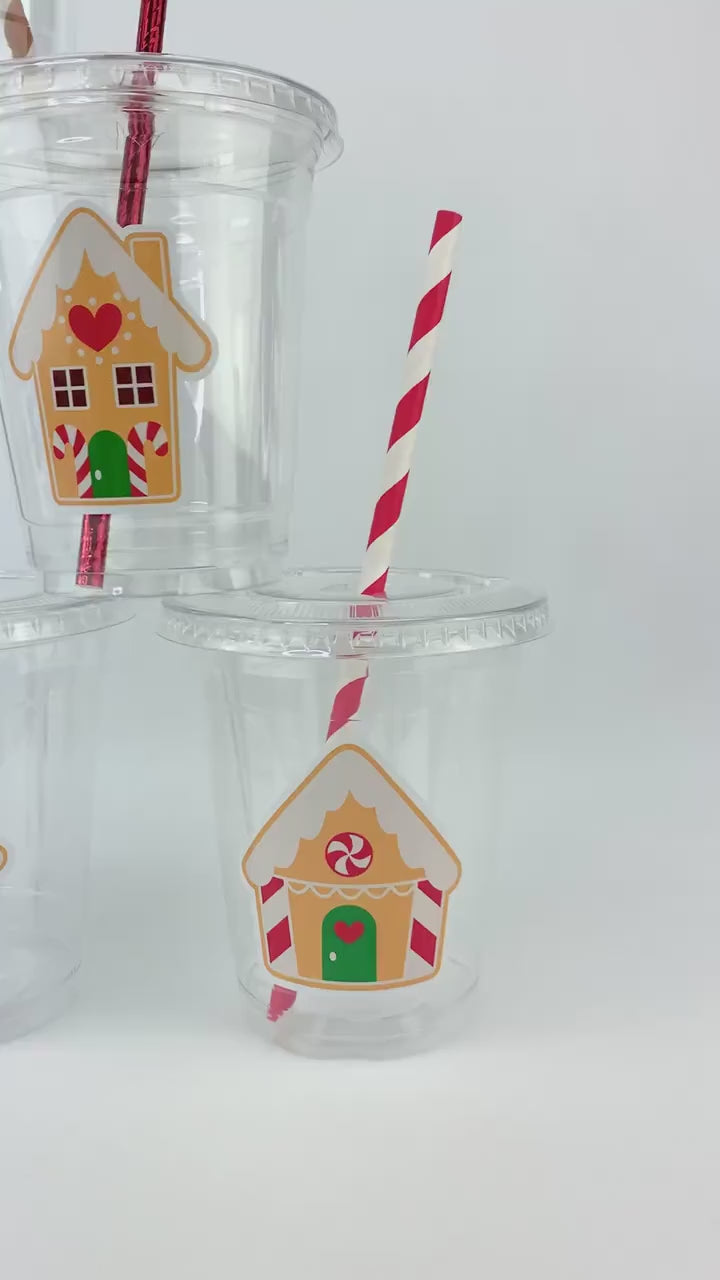 Gingerbread House Party Cups - Gingerbread Birthday Favors, Disposable Plastic Drink Cups, Christmas Party Supplies, Christmas Cookie Party