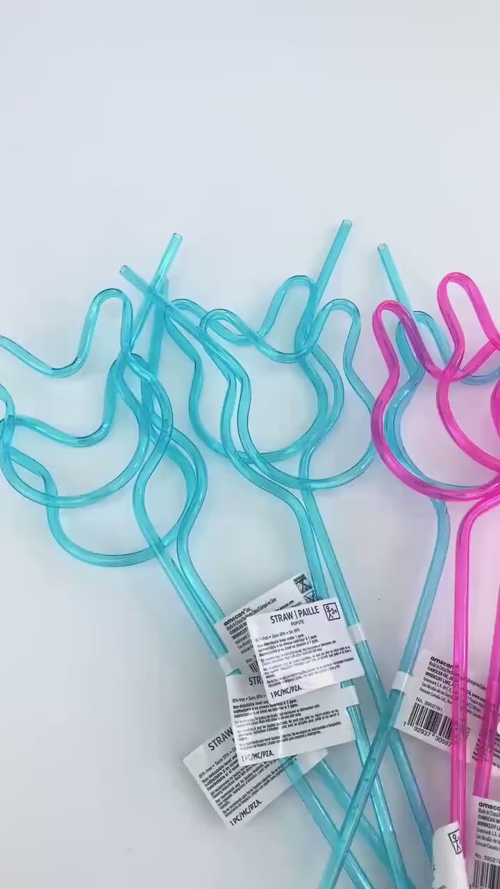 Blue & Pink Plastic Bunny Straws 12ct - Bunny Birthday, Easter Party Supplies, Some Bunny is One Birthday, Bunny Baby Shower, Kids Straws