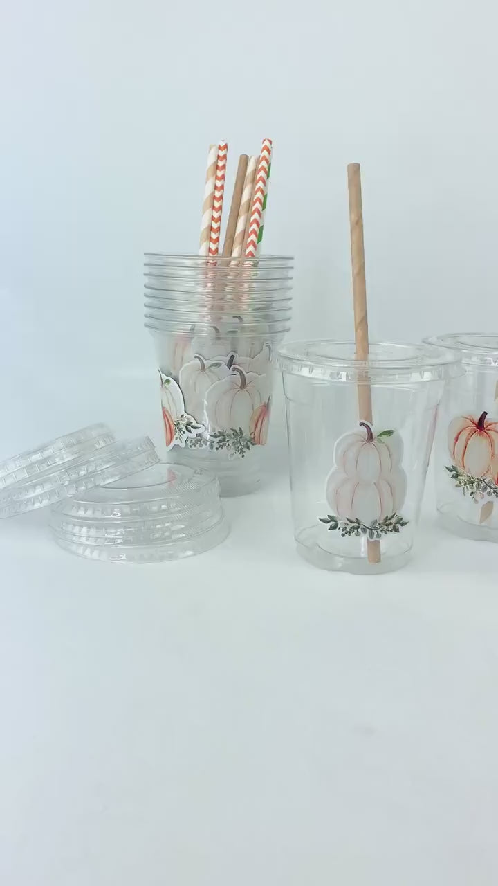 Pumpkin Cups with Lids & Straws, Fall Baby Shower Decor, Little Pumpkin Baby Shower, Pumpkin Theme Party Favor Cups, Pumpkin Birthday Favors