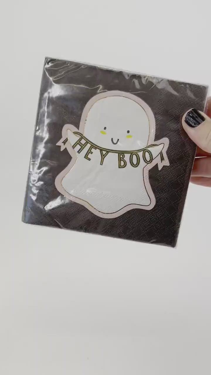 Hey Boo Ghost Napkins - Halloween Party Supplies, Boo Birthday Decorations, Spooky Bachelorette, Trick or Treat Party, Ghoulish Birthday