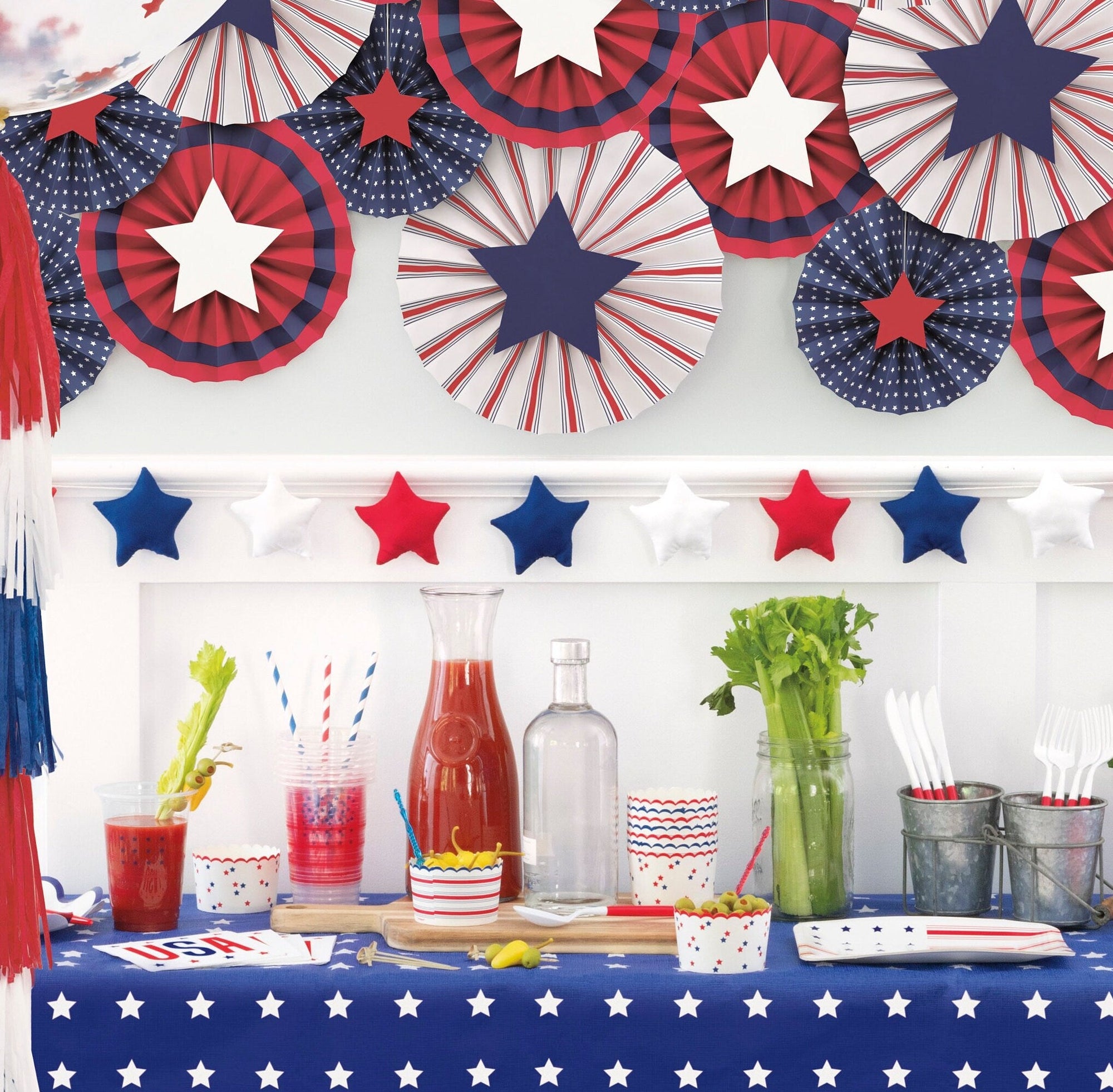 Puffy Red White Blue Stars Fabric Banner - Stesha Party