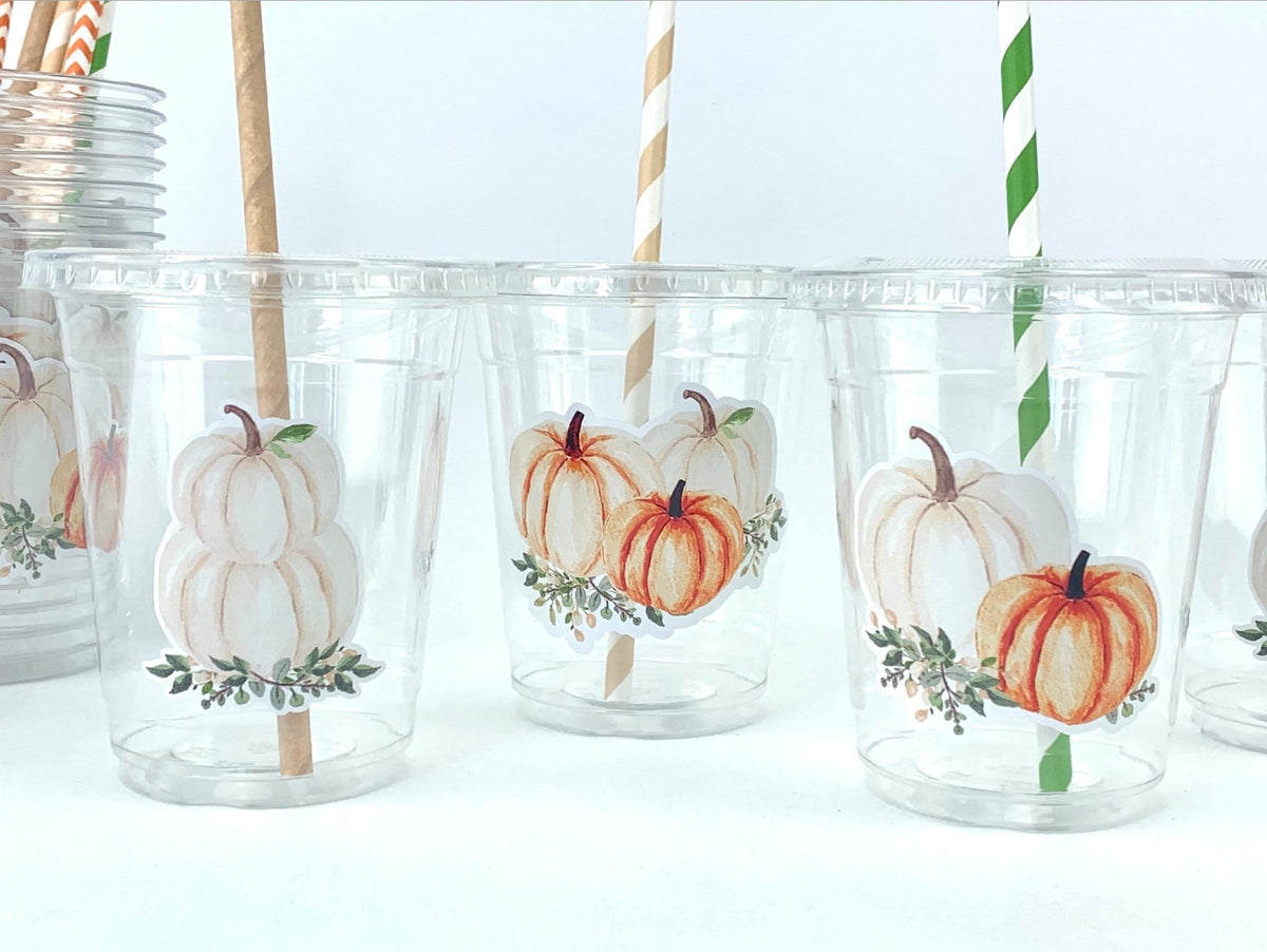 Pumpkin Drink Cups with Lids &amp; Straws 12ct - Stesha Party