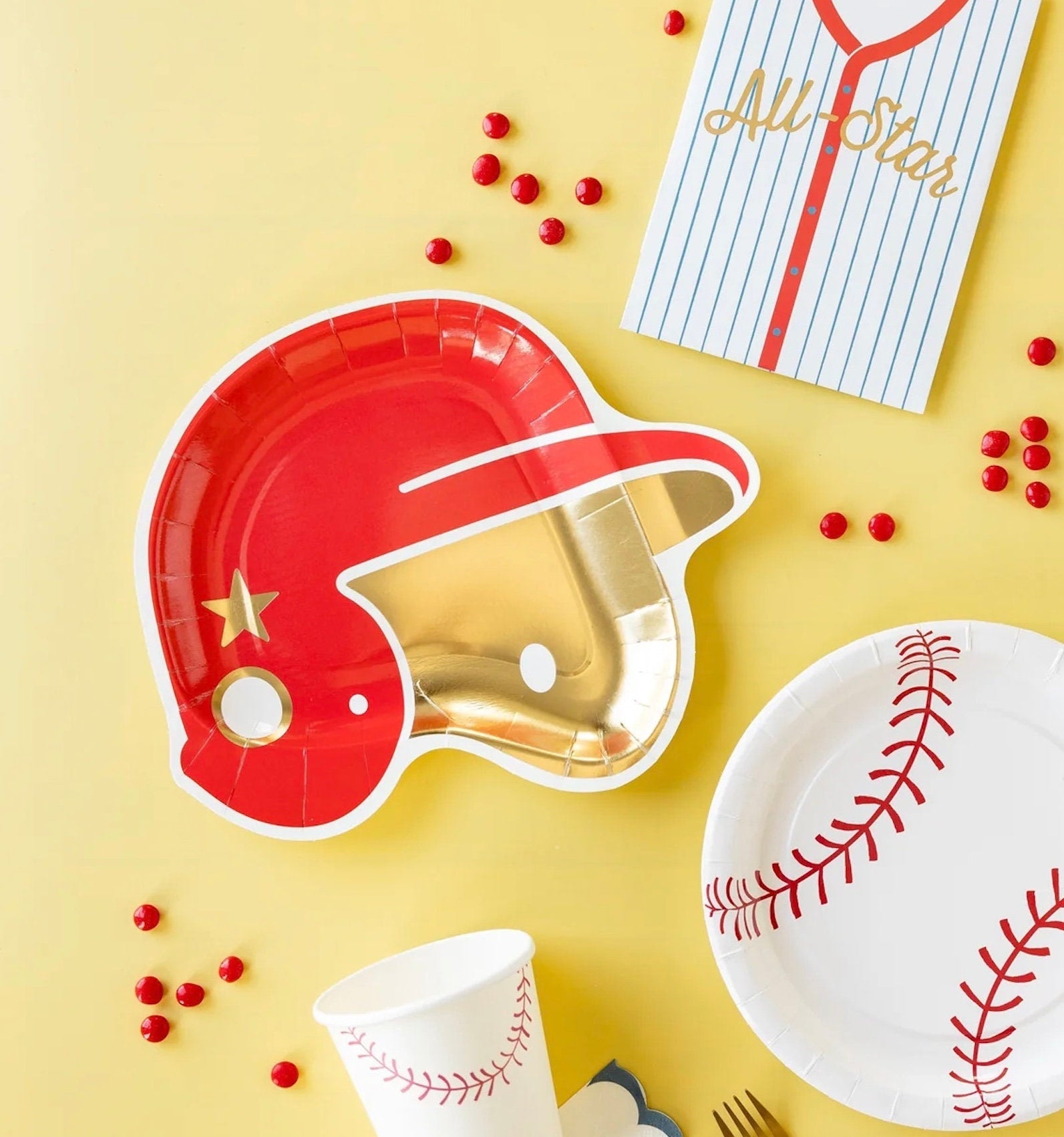 Red Baseball Helmet Plates 8ct - Stesha Party