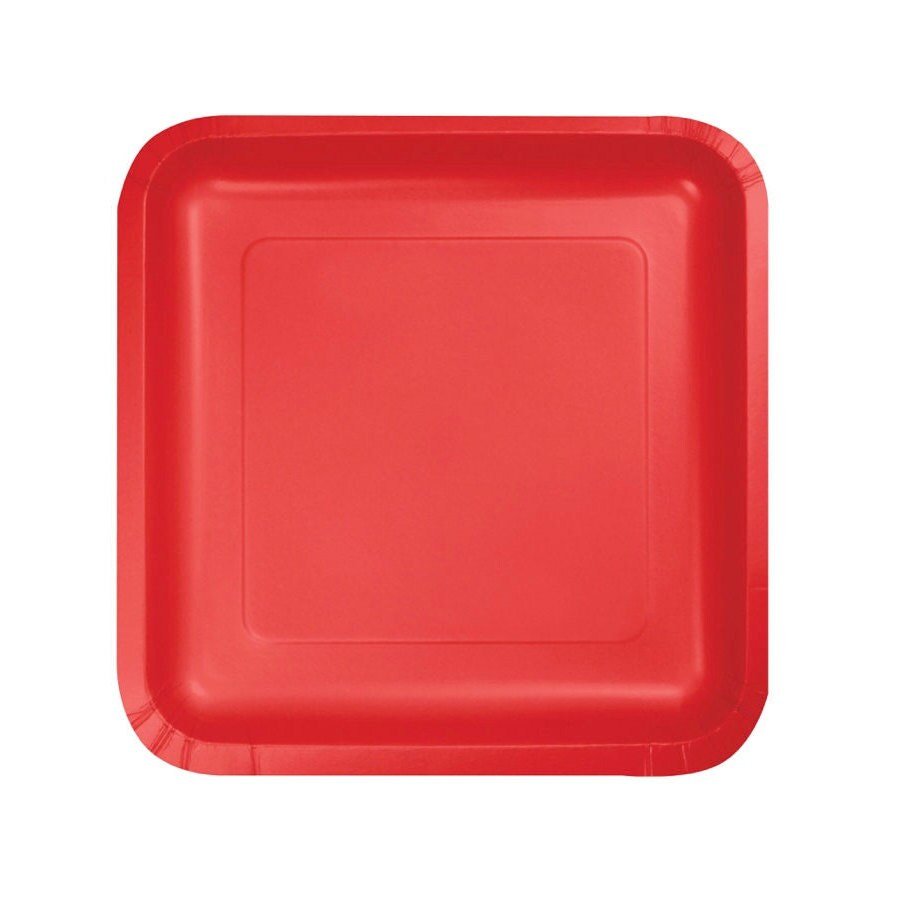 Red Paper Cake Plates Square 18ct - Stesha Party