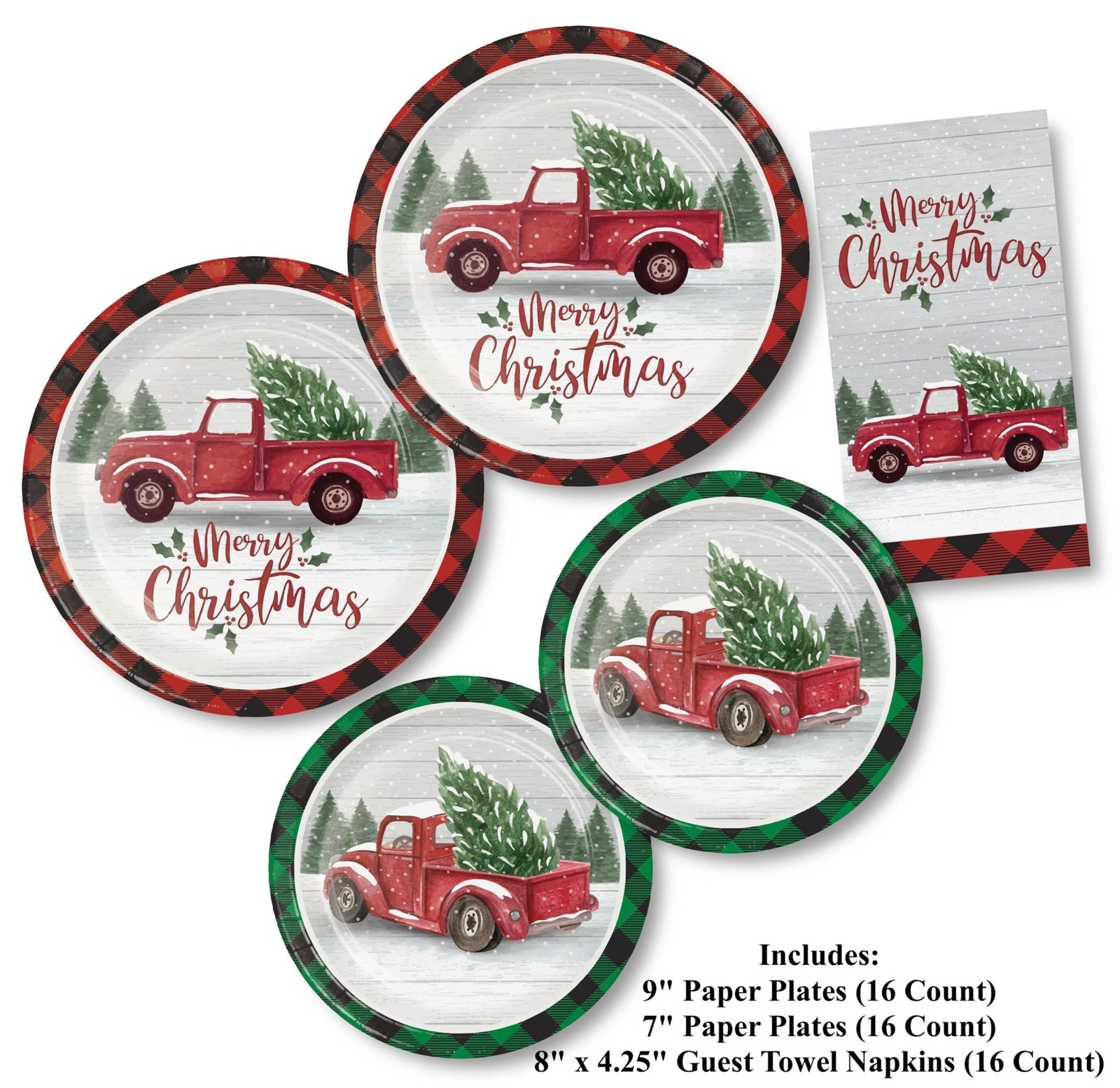 Red Truck Plates & Napkin Christmas Supplies - Stesha Party