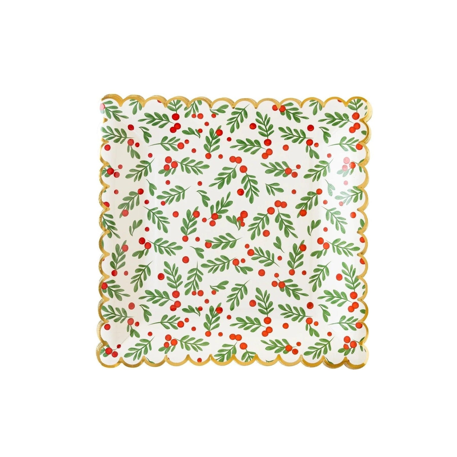 Scalloped Square Holly Plates - Stesha Party