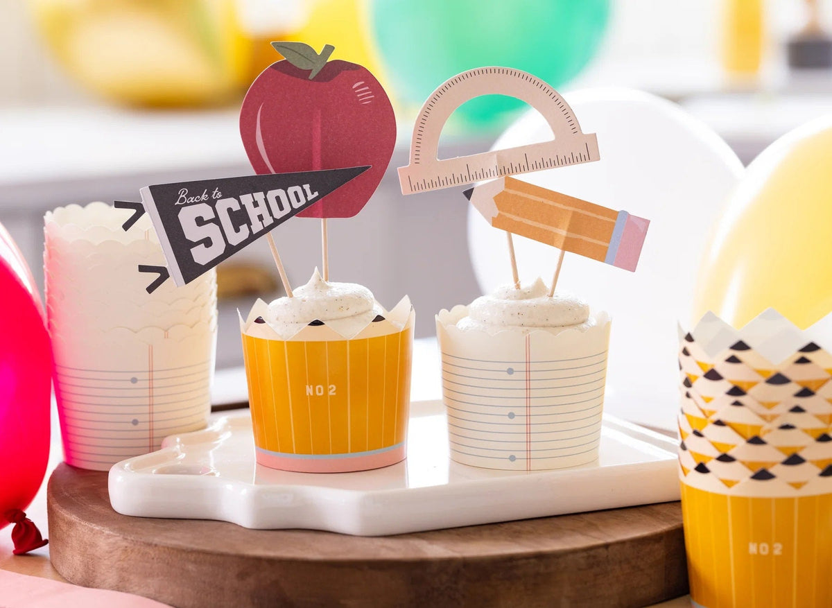 School Themed Baking Cups &amp; Cupcake Toppers - Stesha Party