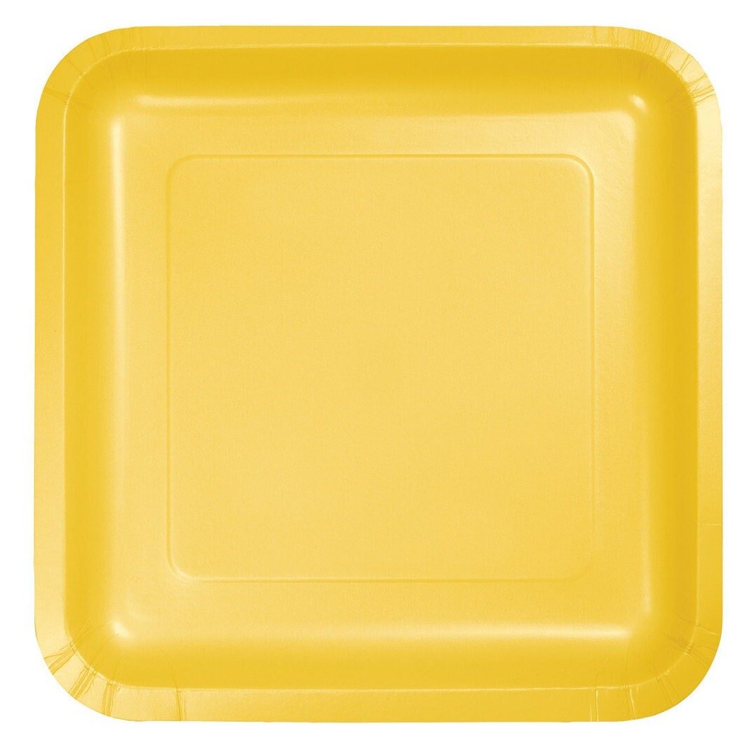 Square Yellow Paper Plates 18ct - Stesha Party