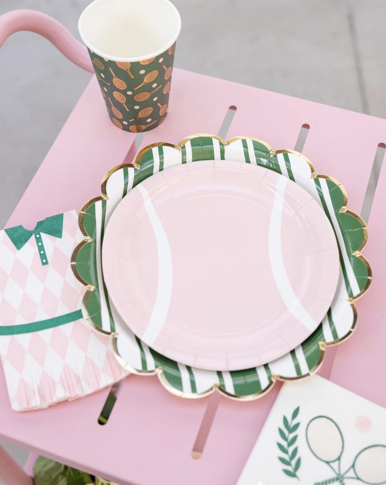 Striped Green Scalloped Dinner Plates 8ct - Stesha Party