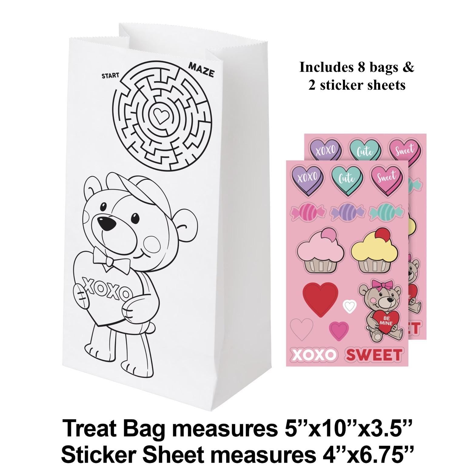 Valentine's Activity Treat Bags & Stickers 8ct - Stesha Party