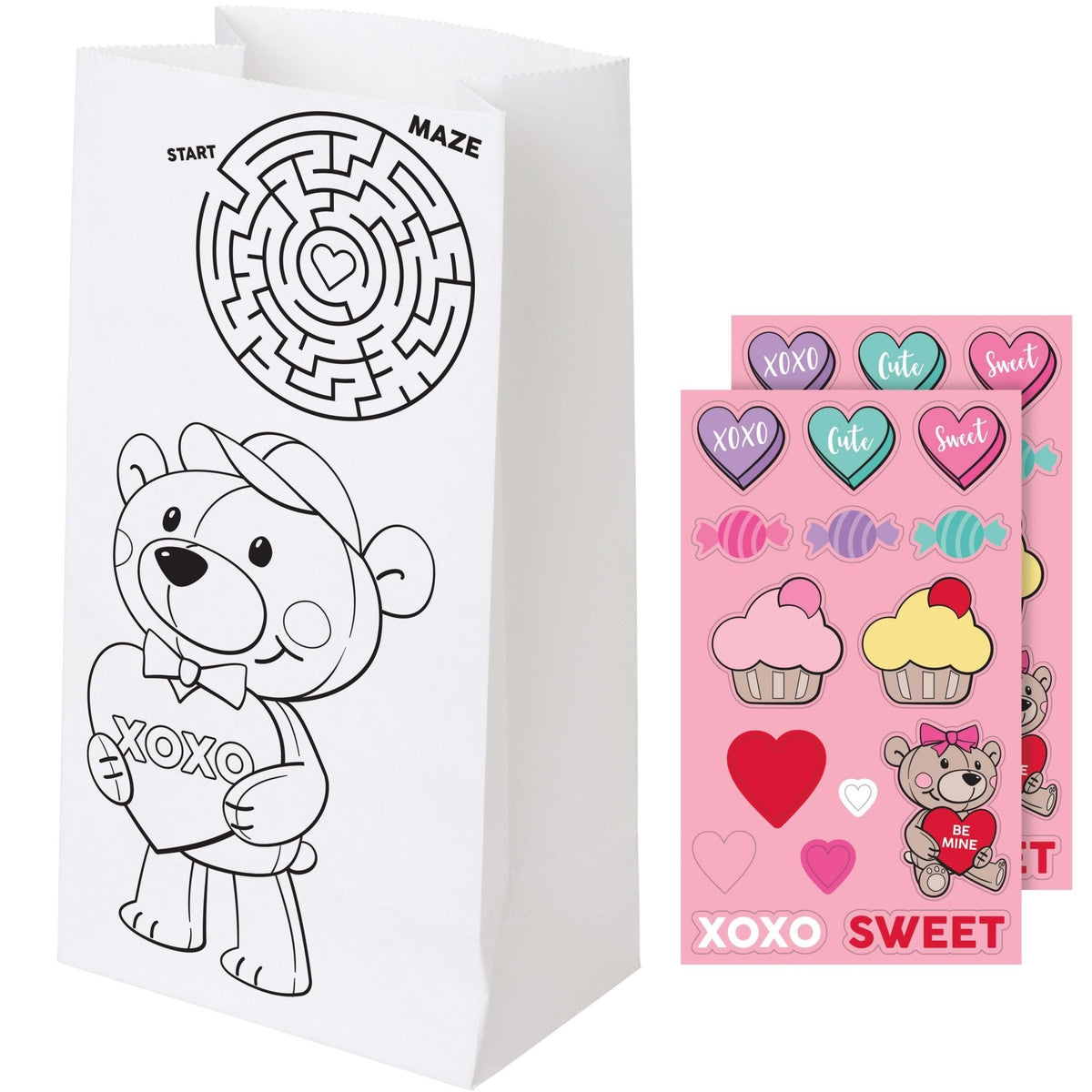 Valentine&#39;s Activity Treat Bags &amp; Stickers 8ct - Stesha Party