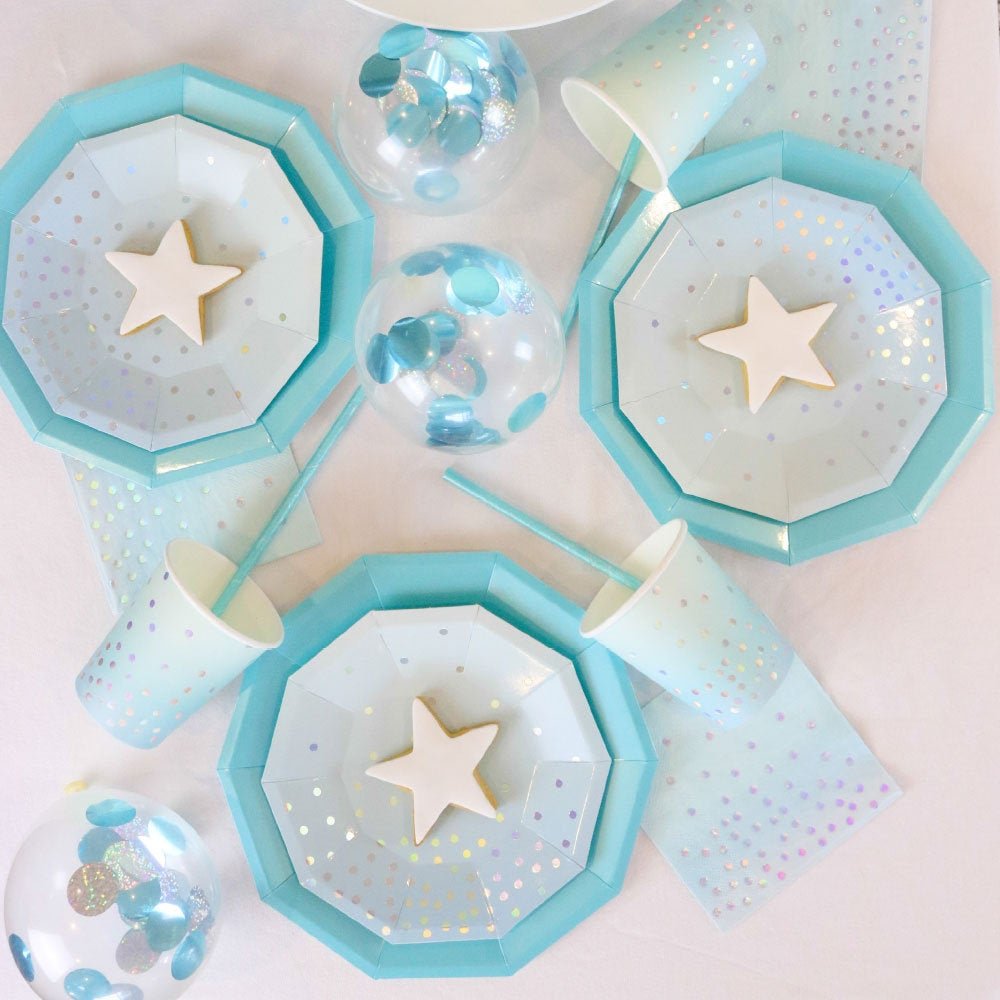 10 Blue Iridescent Foil Party Plates - Stesha Party