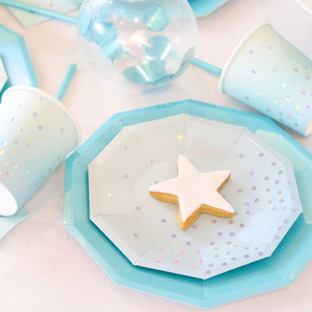 10 Blue Iridescent Foil Party Plates - Stesha Party