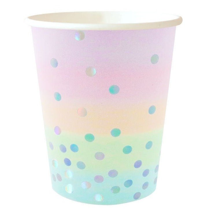 10 Iridescent Pastel Rainbow Party Cups - Stesha Party