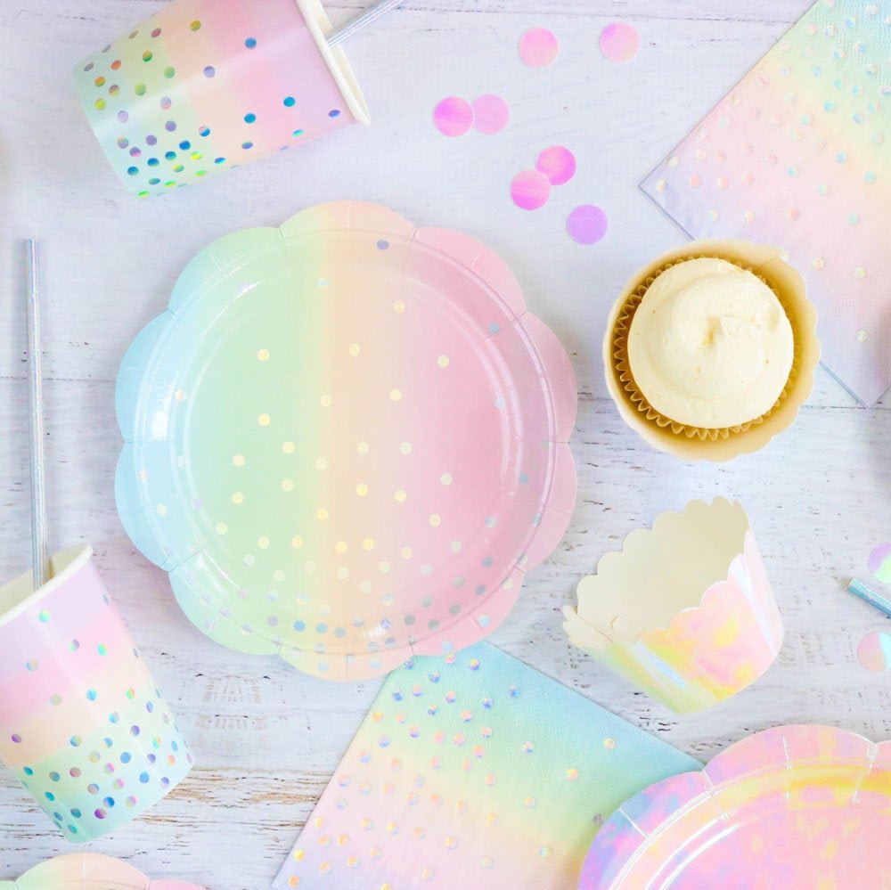 10 Iridescent Pastel Rainbow Party Cups - Stesha Party