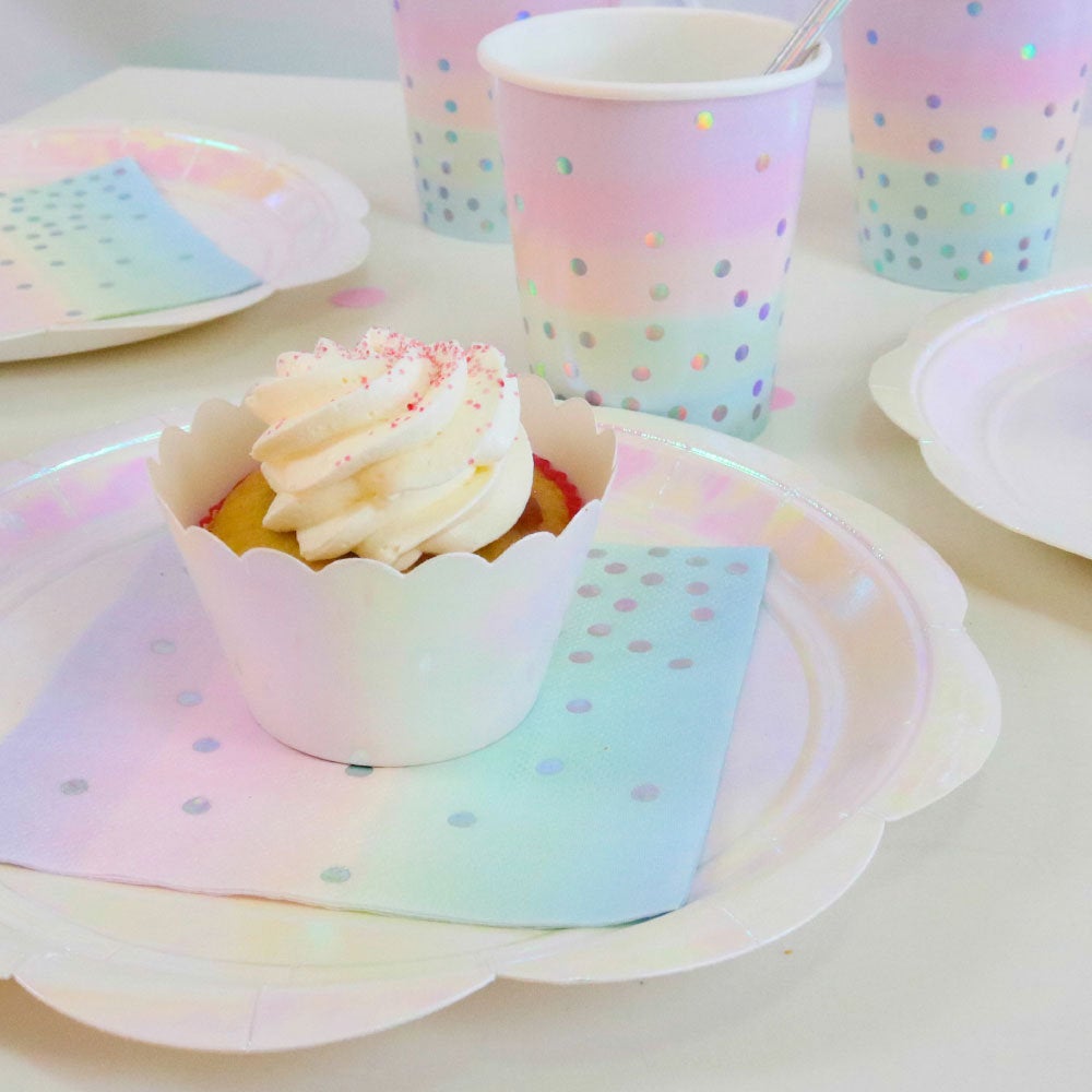 10 Iridescent Pastel Rainbow Party Cups - Stesha Party