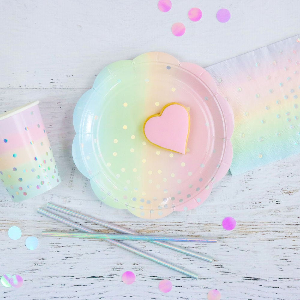 10 Iridescent Pastel Rainbow Party Cups - Stesha Party