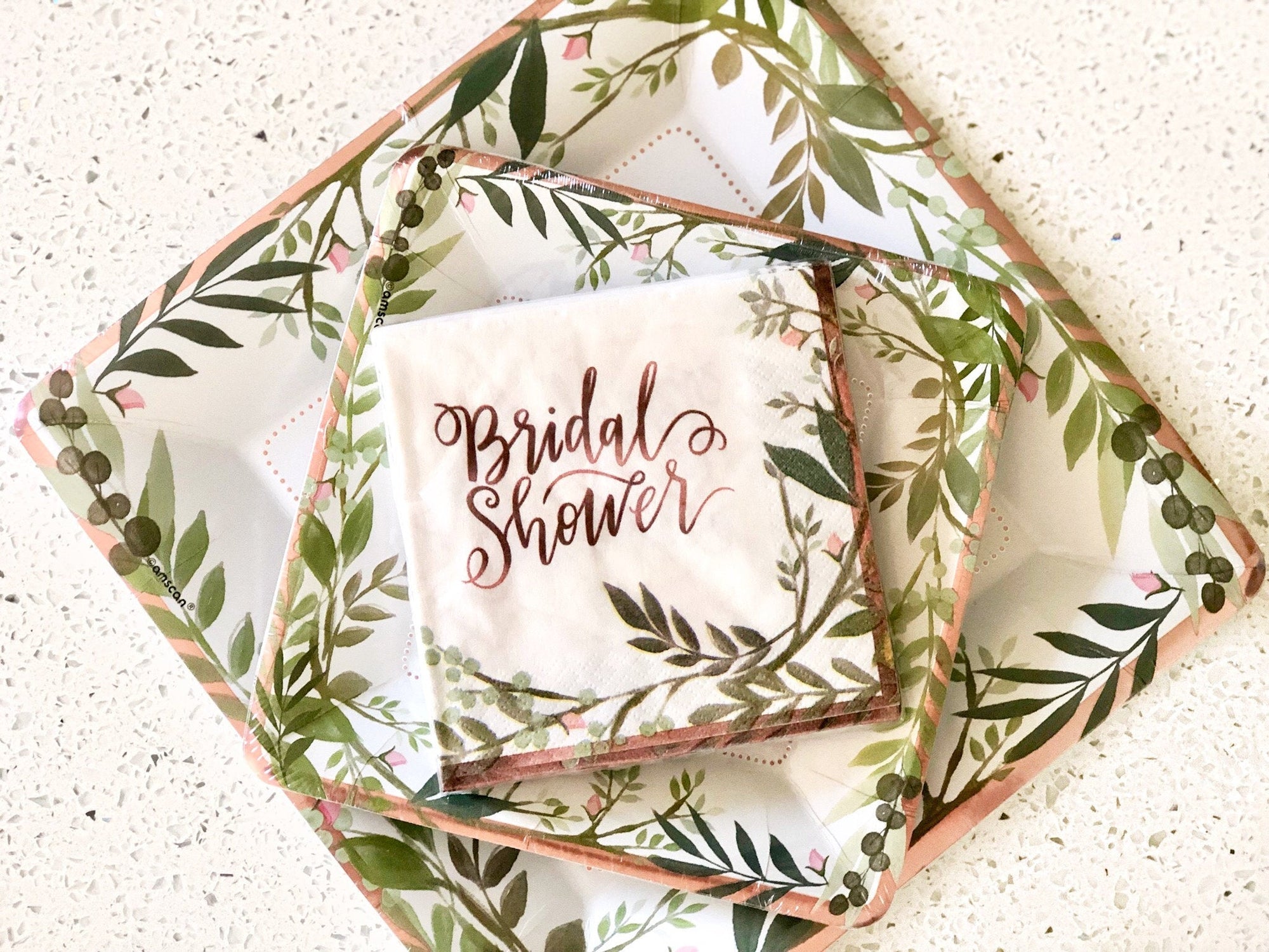 10" Rose Gold Foil Floral Plates - Stesha Party