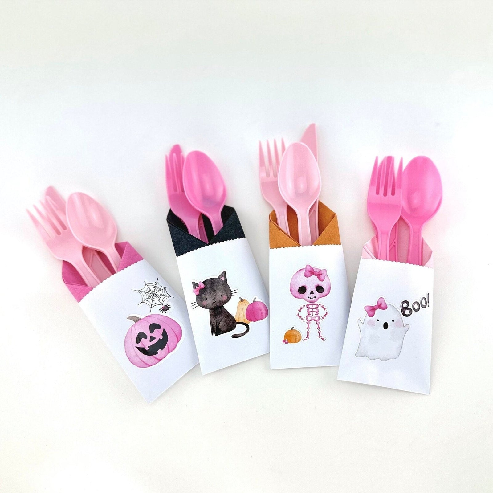 12-Set Pink Halloween Party Cutlery - Stesha Party