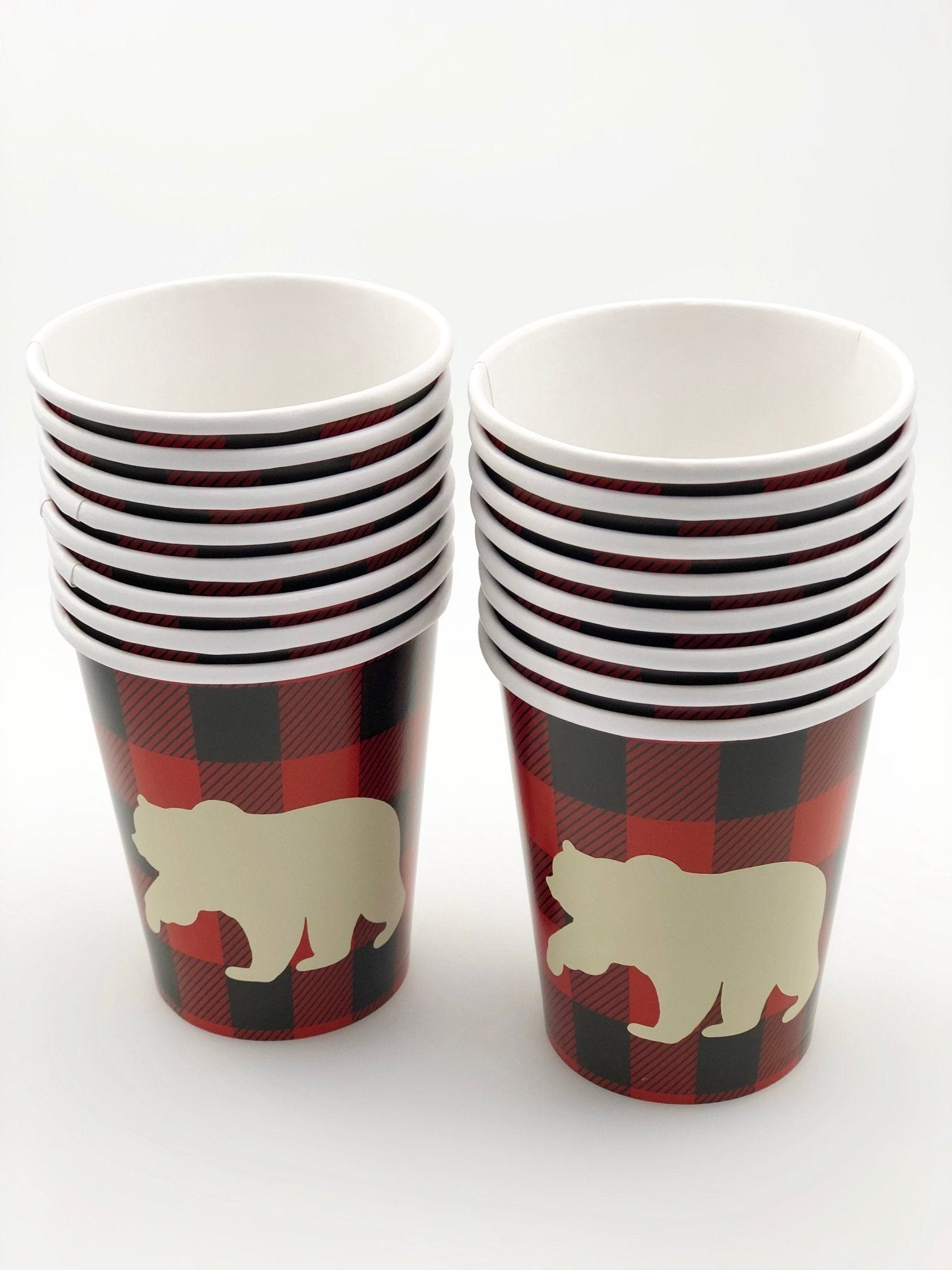 16 Buffalo Plaid Bear Party Cups - Stesha Party