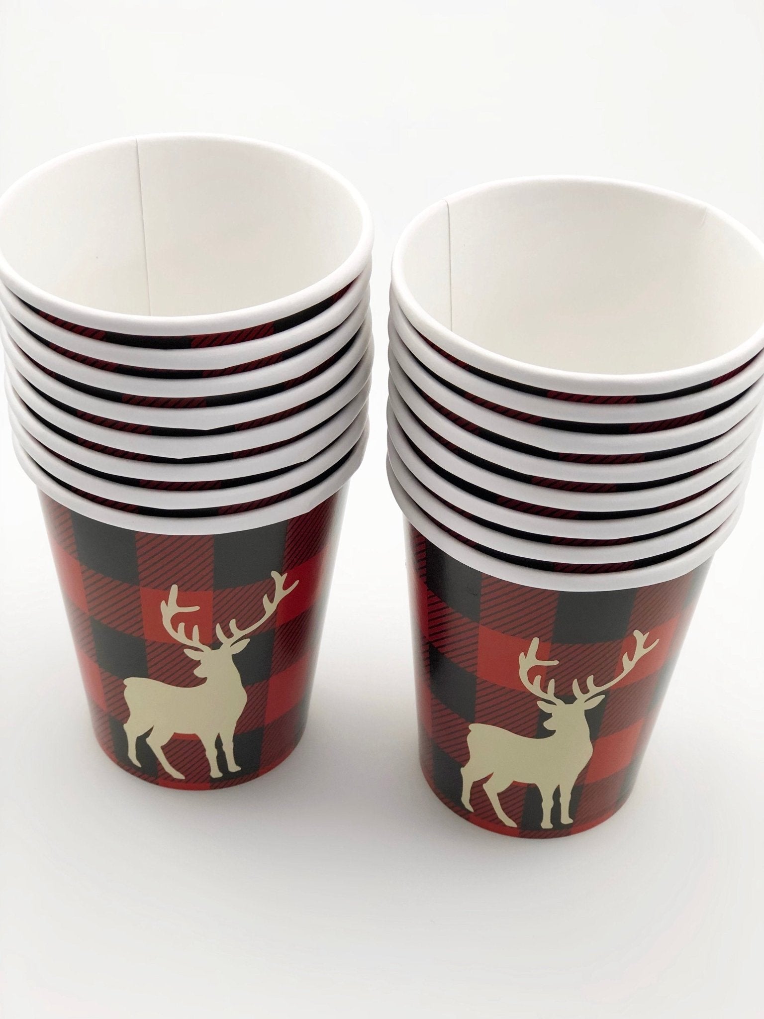 16 Buffalo Plaid Deer Party Cups - Stesha Party