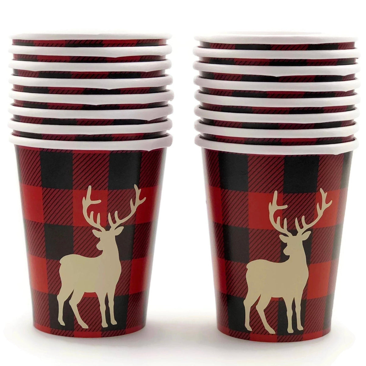 16 Buffalo Plaid Deer Party Cups - Stesha Party