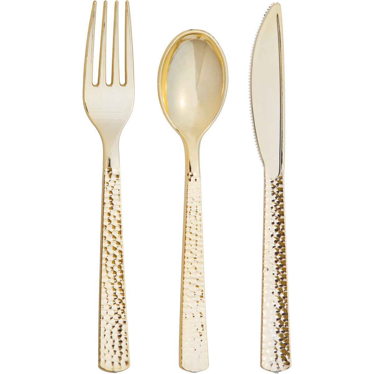 24-Set Hammered Gold Plastic Cutlery - Stesha Party