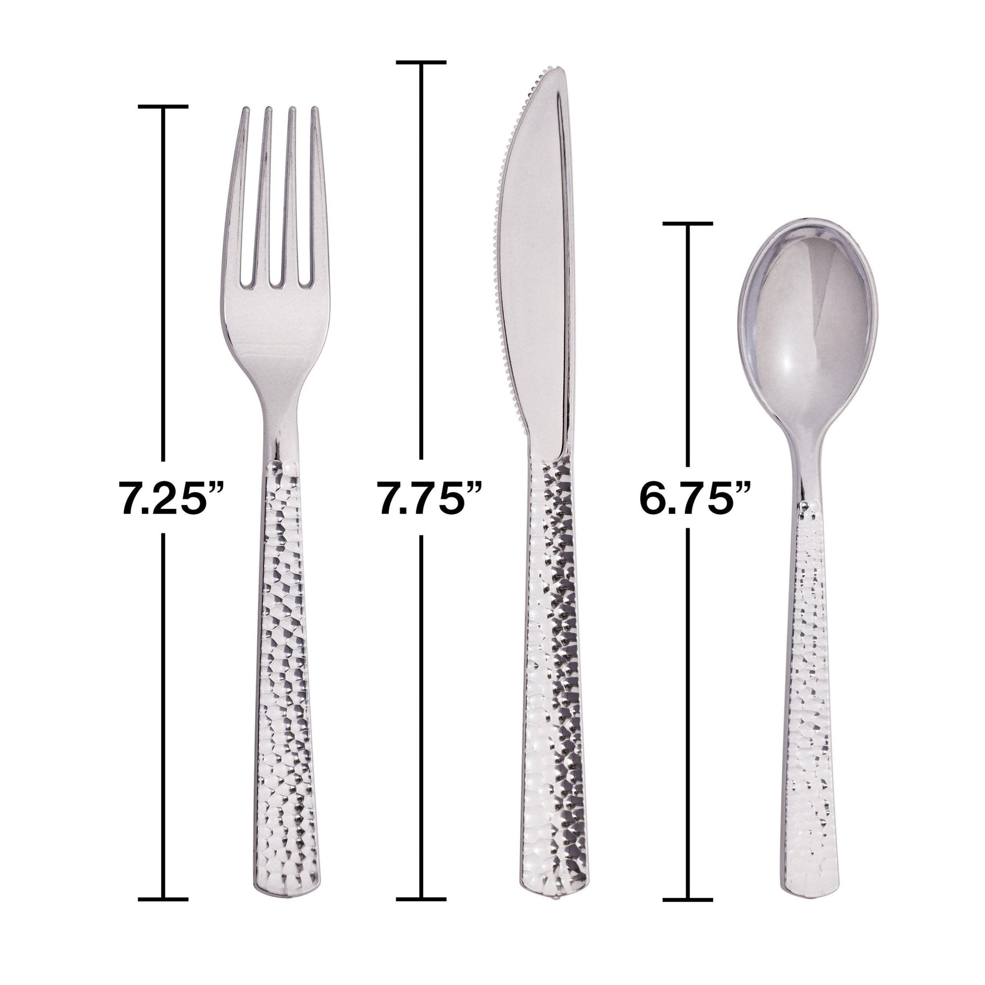 24-Set Hammered Silver Plastic Cutlery - Stesha Party