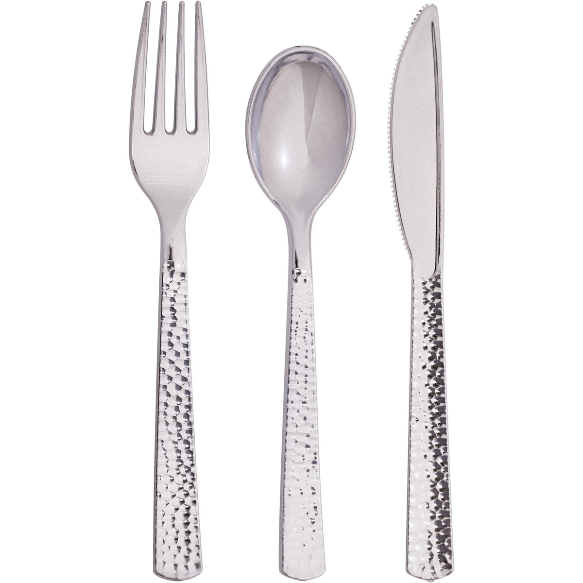 24-Set Hammered Silver Plastic Cutlery - Stesha Party