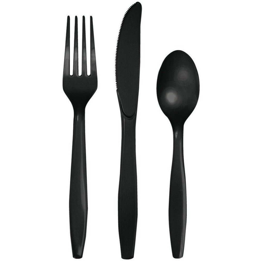 24-Set Plain Black Cutlery - Stesha Party