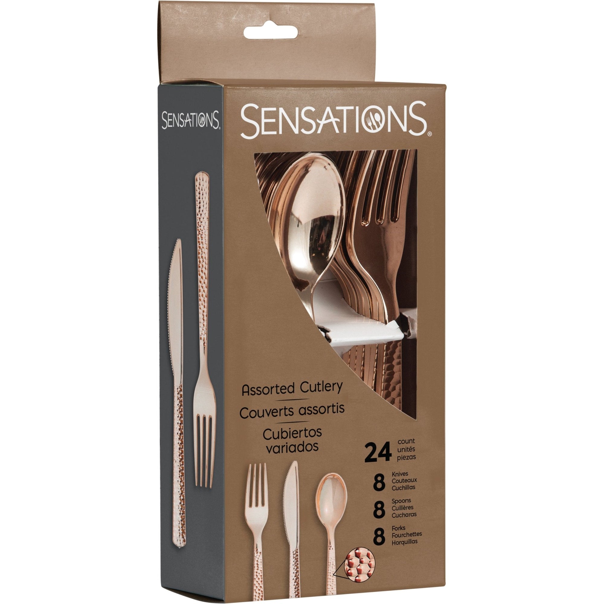 24-Set Rose Gold Hammered Plastic Cutlery - Stesha Party